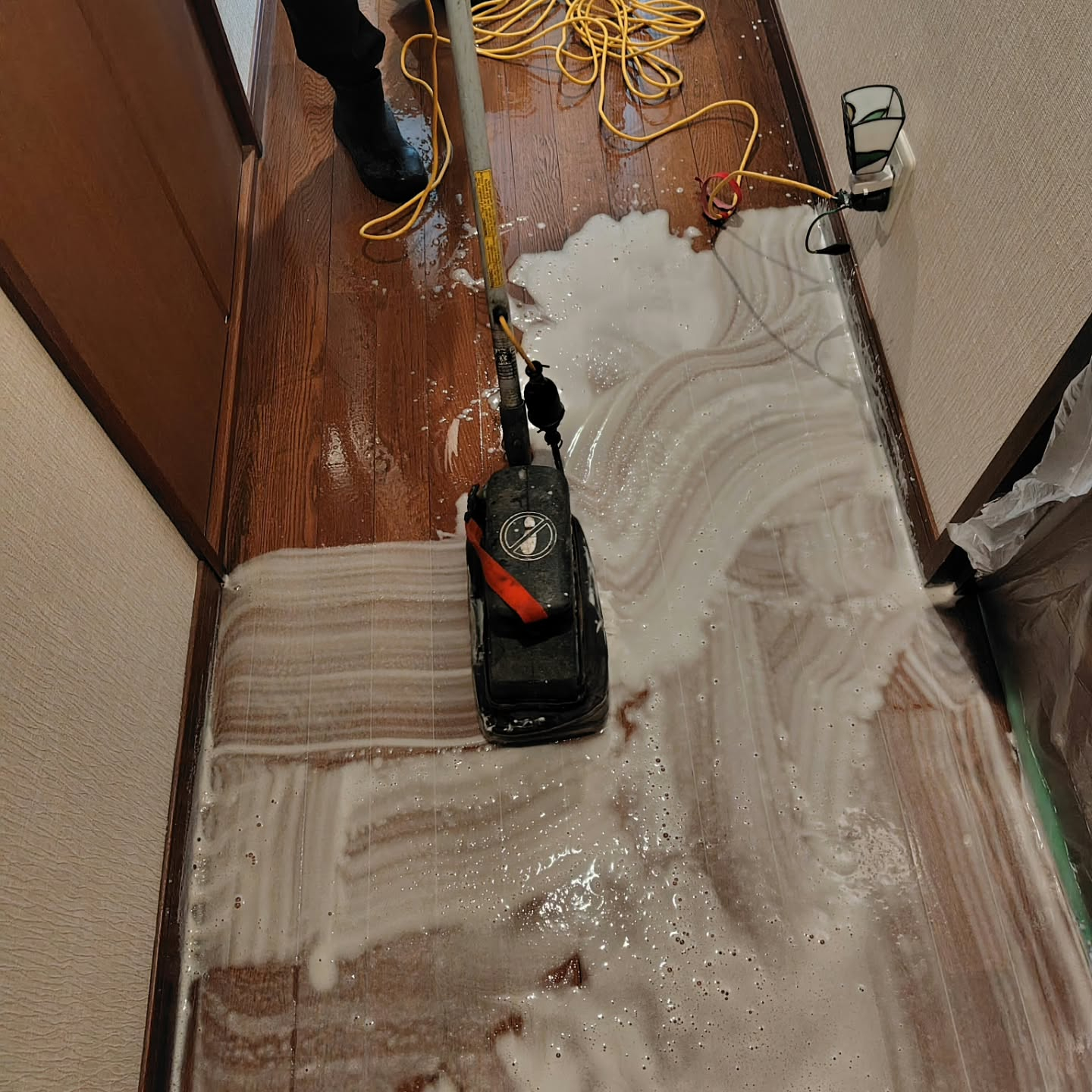 本日は築30年の戸建て住宅の床清掃を担当いたしました。