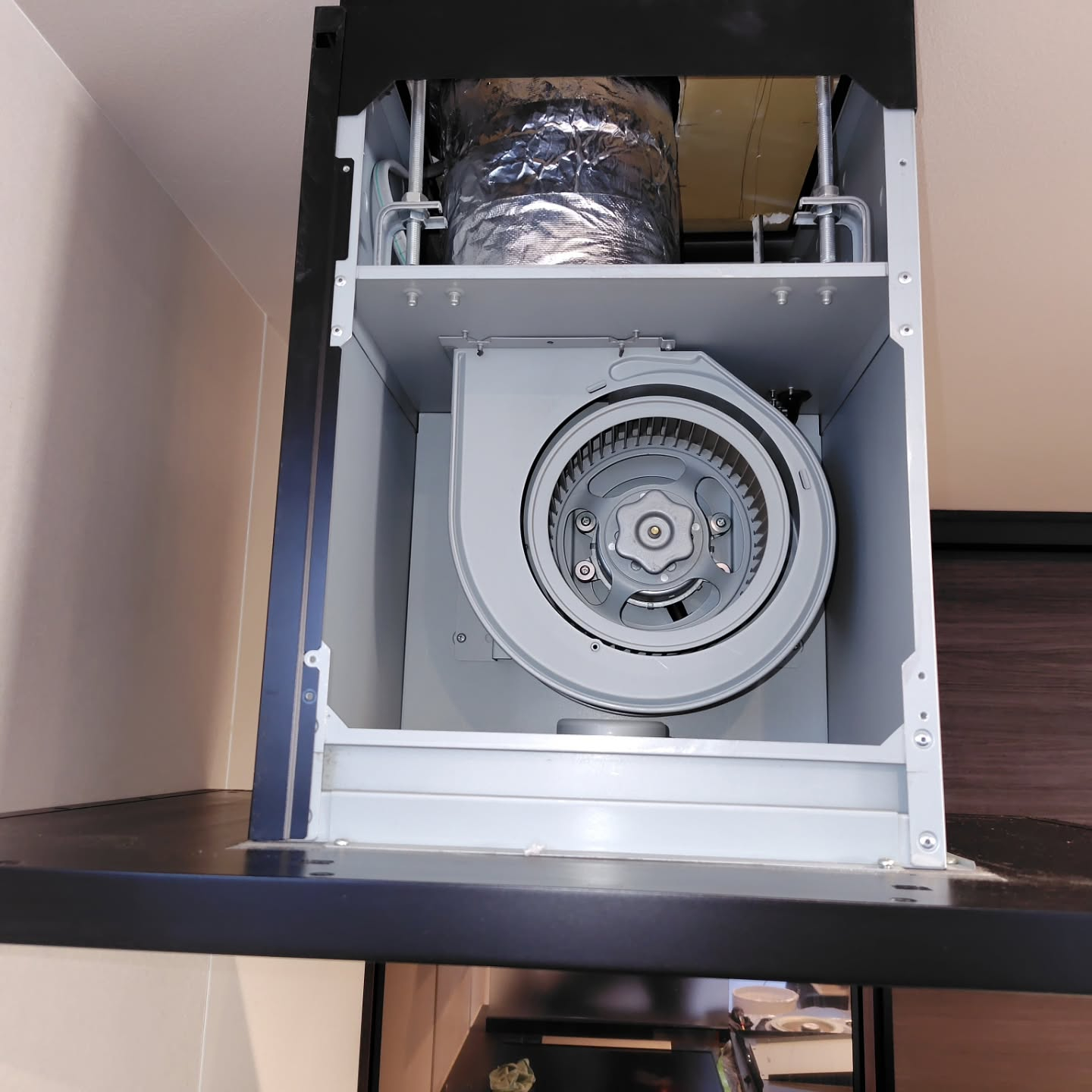 キッチンのレンジフードに付着したベタベタの油汚れ、なかなかす...